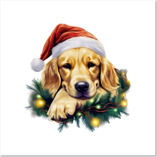 Lazy Golden Retriever Dog at Christmas Posters and Art